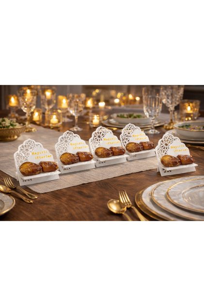 Ramazan Hurma Sunumluk – Hayırlı İftarlar Yazılı Dekoratif İftarlık Masa Süsü (6’lı Set)