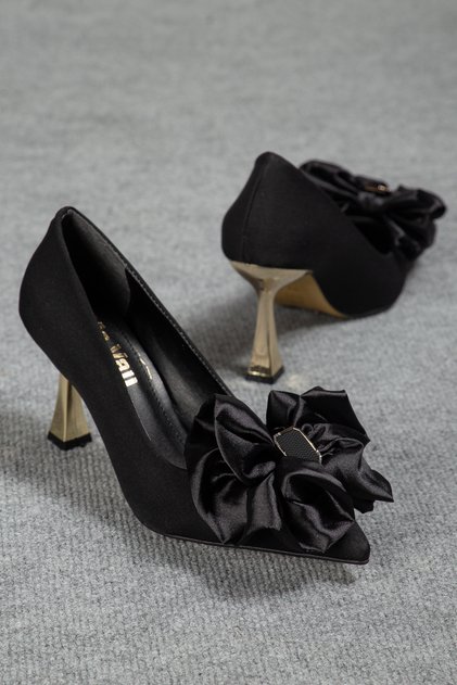Vegan Leather Closed Thin Toe Satin Bow Stylish Women's Stiletto