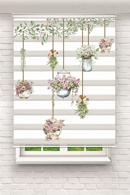 Askılı Çiçek ve Bitki Desenli Zarif Zebra Perde – YZN-1204