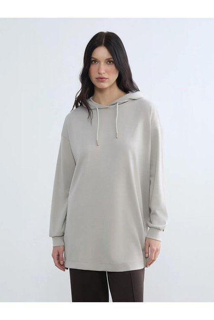 Gray Hooded Oversized Women's Sweatshirt Tunic (S6)