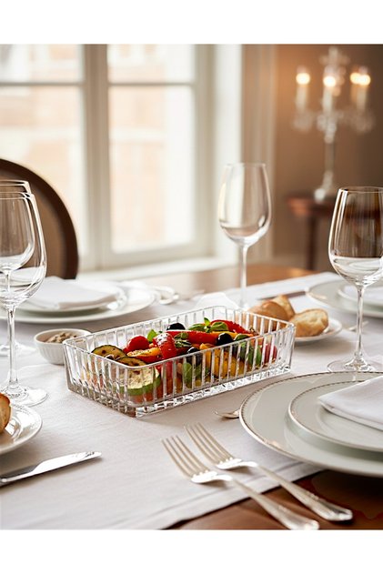 Lüks El İşçiliği Kesme Kristal Cam Dikdörtgen Meze ve Sunum, Salata Kasesi(12x24 cm)