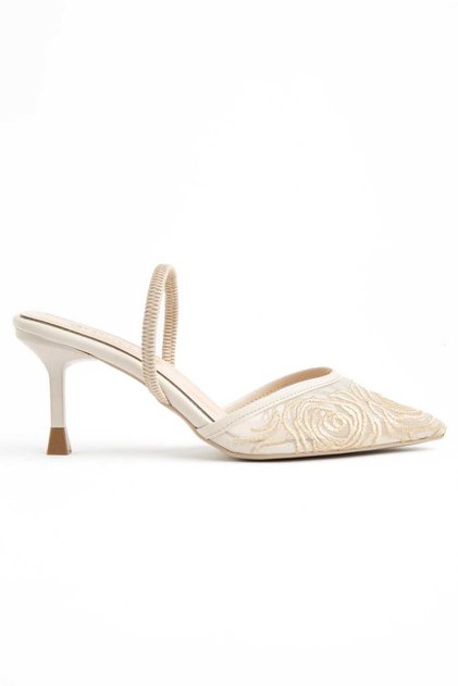 Sevilla Beige Lace Detailed Women's Heeled Shoes