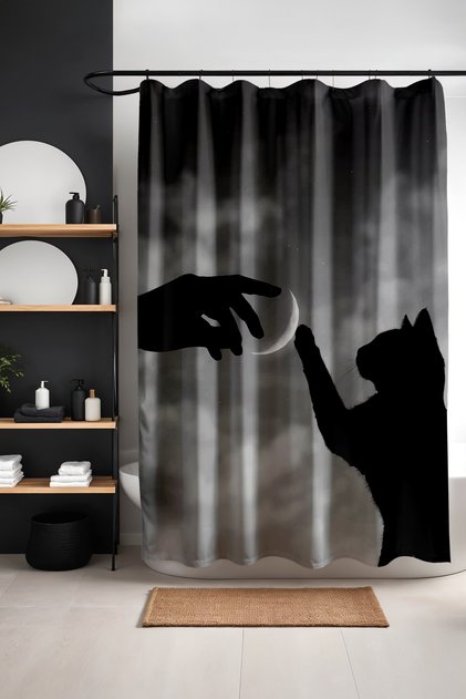 Bathroom Curtain, Patterned Shower Curtain in Pursuit of the Moon, Bathtub Curtain 175X200Cm