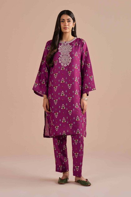 2 Piece - Printed Embroidered Suit - PE 26-24
