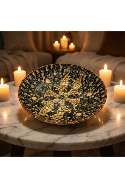 Porcelain Mesopotamia Mosaic Black Gourmet Deep Plate 20 cm 500 Cc-Dinner Plate-Set of 2