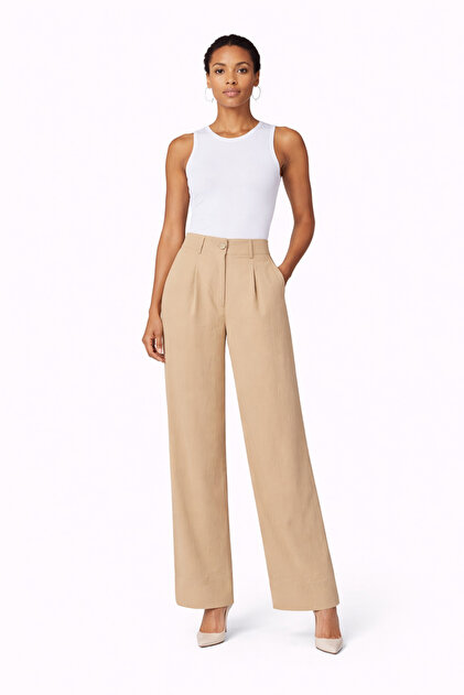 5636 Beige Abelia Short Wide-Leg Pants