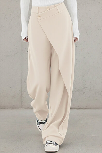 Women's Button Closure Asymmetrical Design Palazzo Pants