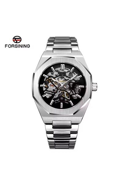 sliver FORSINING 344D Top Brand Luxury Skeleton Automatic Mechanical Men's Watch Hollow Design Lumin