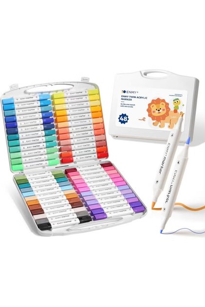 48-Color Dual Tip Acrylic Paint Markers, Fine & Brush Tips, Non-Toxic, Quick-Dry, Gift Set Portable!