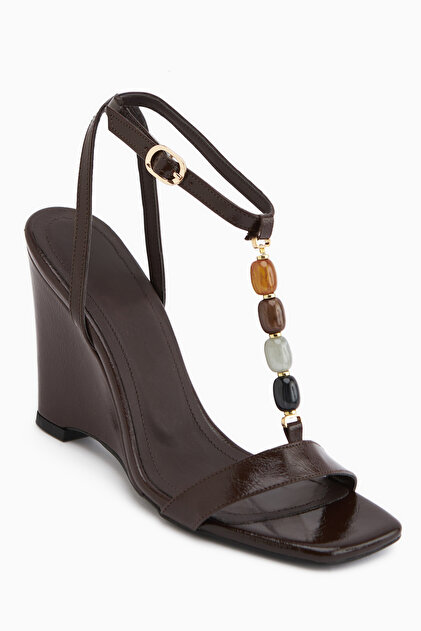 Rosana Brown Beaded Ankle Strap Heeled Women's Sandals