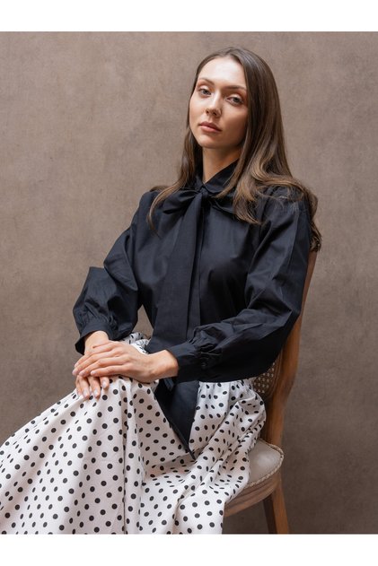 Black Poplin Shirt with Tie Detail