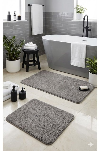 Shaggy Bohemian Machine Washable Latex Non-Slip Base 2-Piece Bath Mat 60X100 60X50 cm