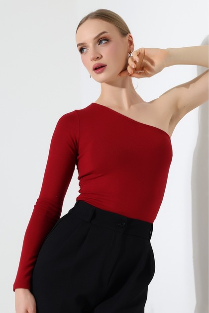 Women's Red One-Shoulder Long Sleeve Women's Blouse
