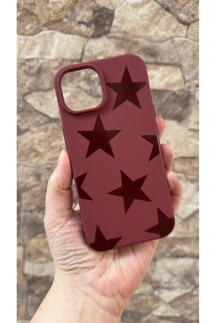 Burgundy Star Silicone Shock-Absorbing Classic Protected Rubber Case Compatible with iPhone 14 Plus and 15 Plus