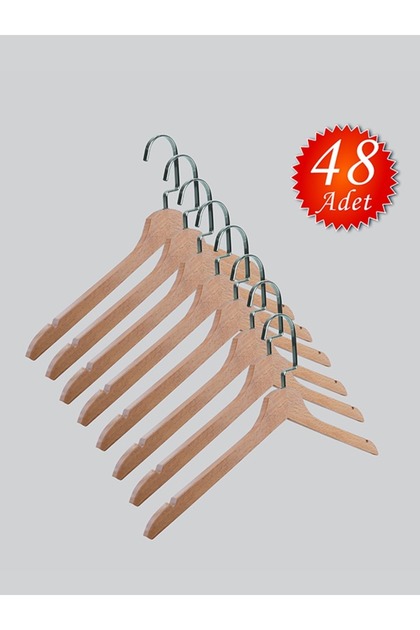 Wooden (Lama Silver Hook) Clothes, Blouse, Shirt Hangers Natural Color 48 Pieces
