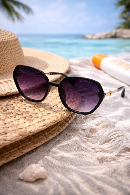 Memo ?️ Oversized Sunglasses – Black Frame & Purple  display picture 1