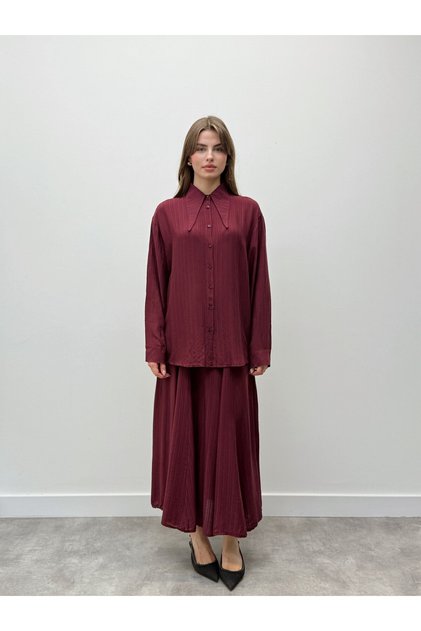 Serena Collar Detailed Burgundy Double Suit