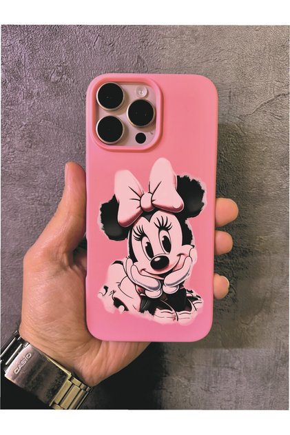 iPhone 13 Pro Max Compatible Minnie Mouse Patterned Pink Case
