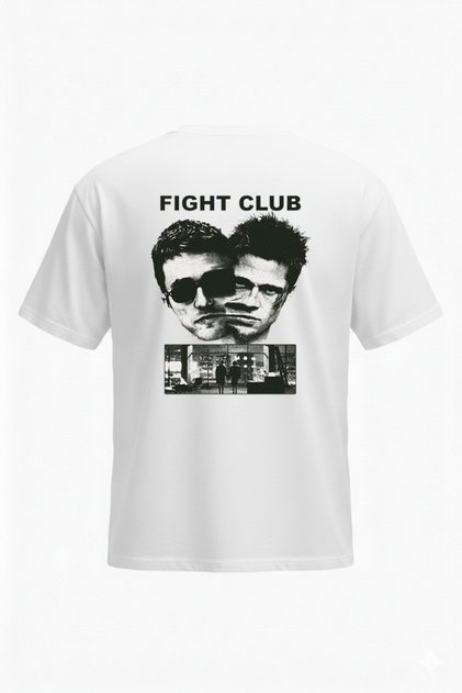Fight Club T-Shirt - White Printed Oversize Crew Neck Short Sleeve Loose Fit