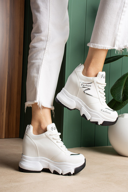 Valencia White Hidden Heel Sports Shoes