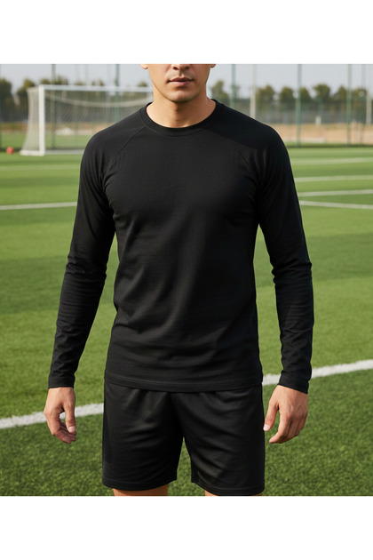 Men's Cotton Raglan Sleeve Long Sleeve Football Underwear - Black