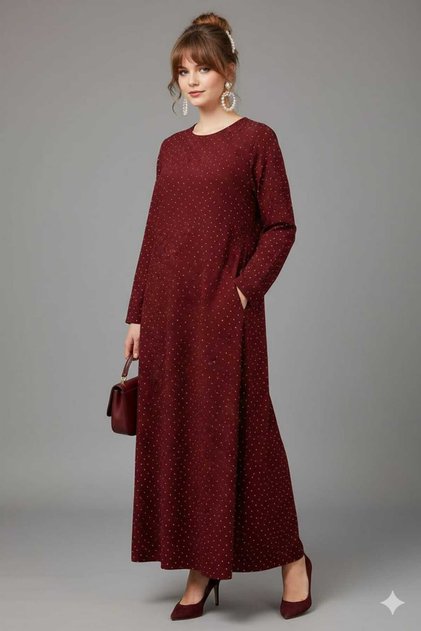 Women's Stone-Embellished Modal Touch Fabric Stylish and Comfortable Dress