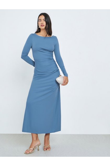 Blue Long Sleeve Bodycon Maxi Dress
