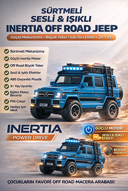 YILDIRIM OYUNCAK Pilli Işıklı Sesli Sürtmeli Off Road Mavi Jeep