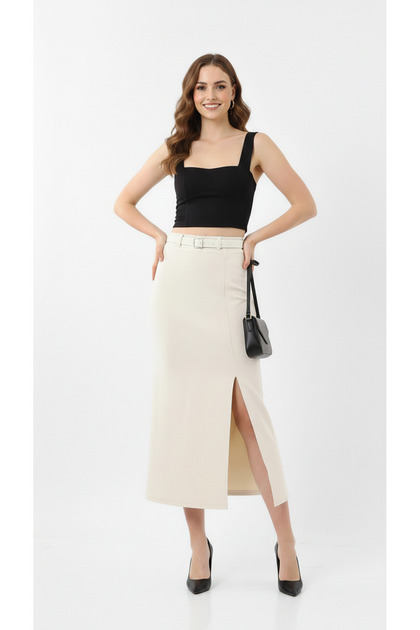 Women's Belted Suede Maxi Pencil Skirt