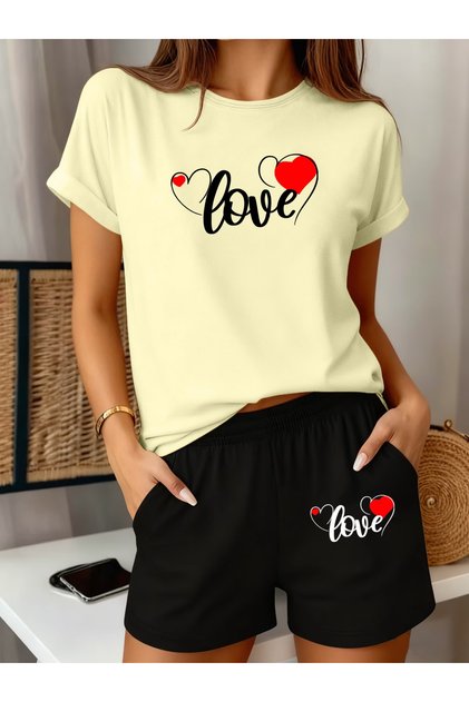 LOVE cu imprimeu supradimensionat Set tricou și pantaloni scurți