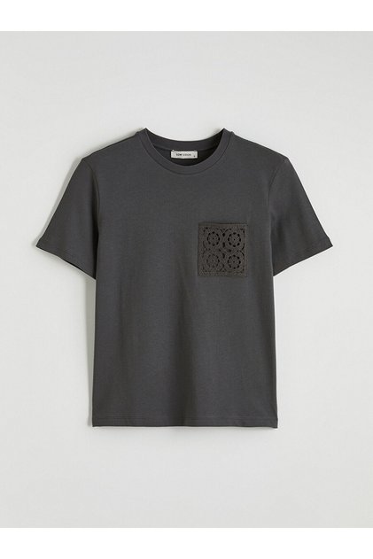 Anthracite Crew Neck Embroidered Women's T-Shirt