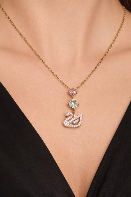 Taş Detaylı Kuğu Kolye Altın Renk – Zarif ve Romantik Kadın Kolyesi