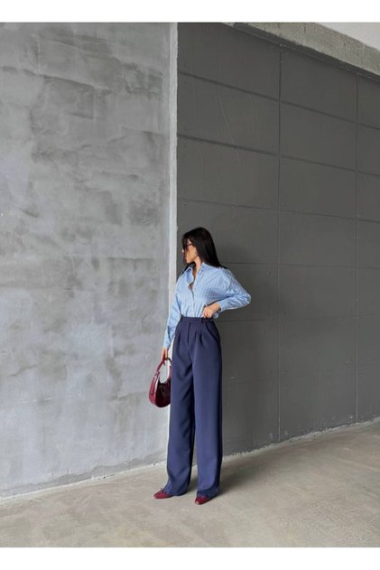 High Waist Light Navy Palazzo Pants