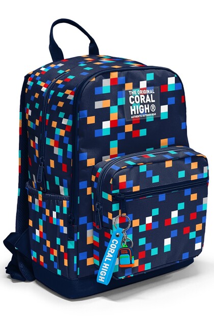 Navy Blue Geometric Patterned School Backpack 33235