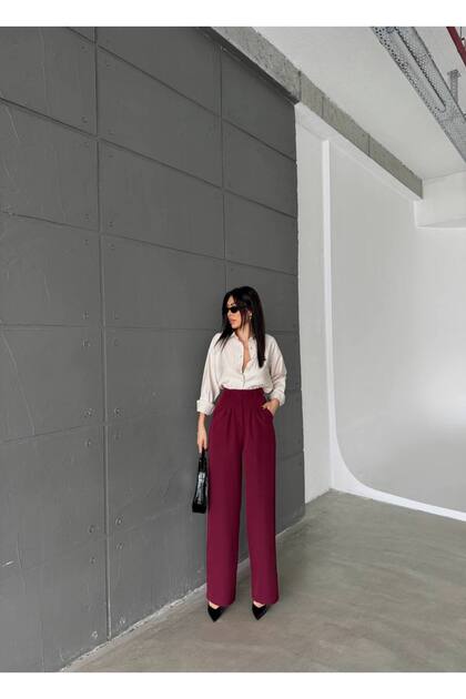 High Waist Bordo Palazzo Trousers