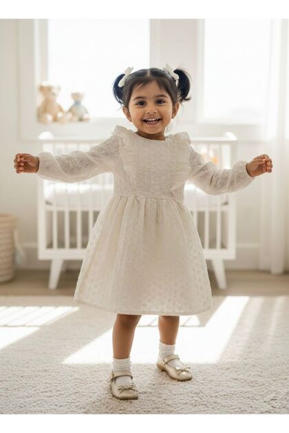 cotton smocked dress EMBROIDERED COTTON GAUZE SMOCKED DRESS: OFF WHITE / ILD5490