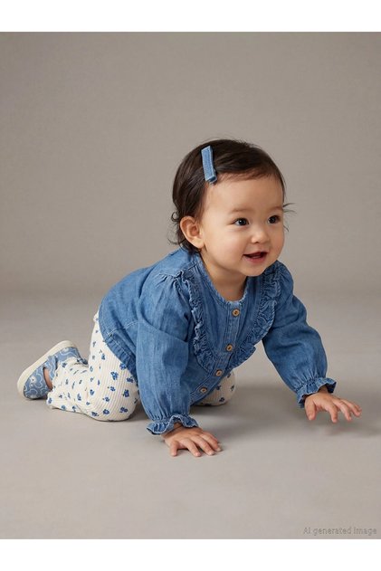 Lcw Baby Blue Ruffle Baby Girl Shirt and Leggings