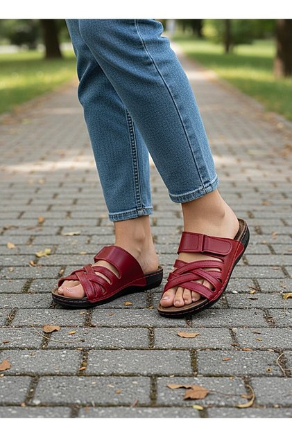 Orthopedic D Flat Sole Sweat-Proof Velcro Women's Mother's Slippers