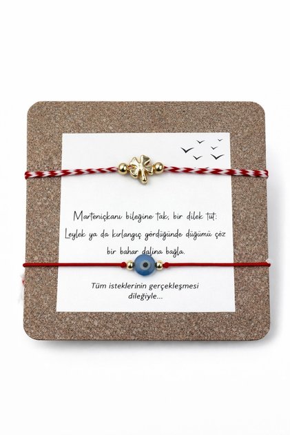 Unisex Set of 2 Marteniçka Lucky Bracelets - with Clover and Evil Eye Beads