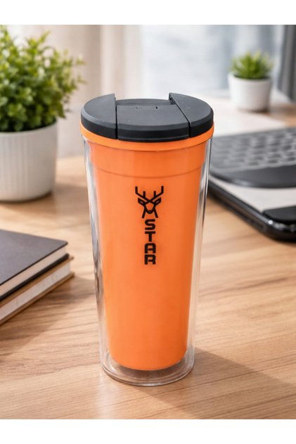 350 ml Orange Opaque Double-Layered Glass Mug, Heat Resistant Thermal Coffee & Tea Cup
