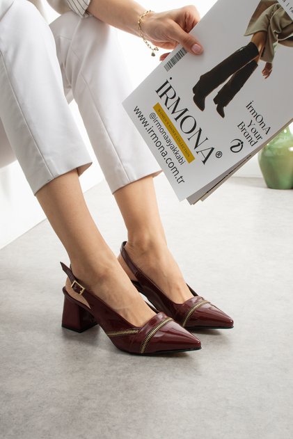 İnci̇ya Bordo Zipper Detail 5 cm Heel Pointed Toe