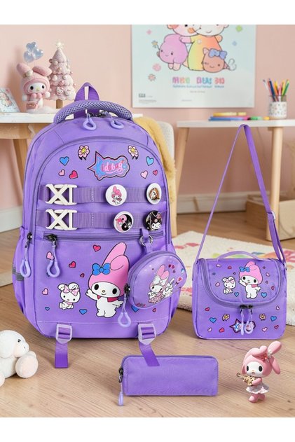 Girl's Primary School Orthopedic Set of 3 Pen Holder Lunch Bag with 3 Compartments Water Bottle