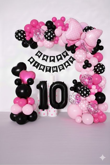 10-Year-Old Black Foil and Pink Black Balloon Party Concept