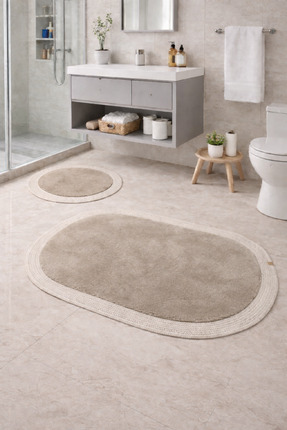 Else Dekor Hasır Sisal Jüt Desenli Yıkanabilir Kaymaz 2li Banyo