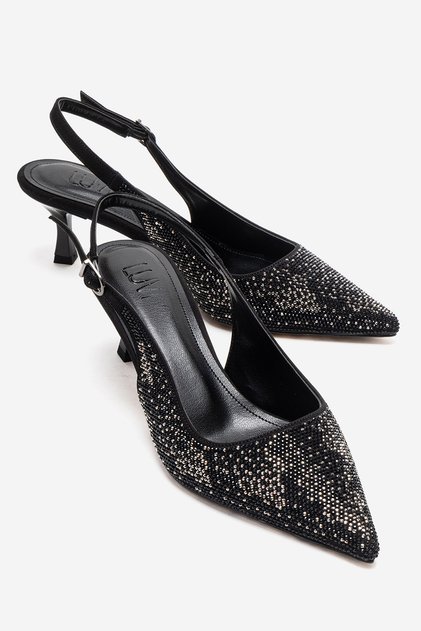 Nella Black Platinum Stone Women's Heeled Shoes