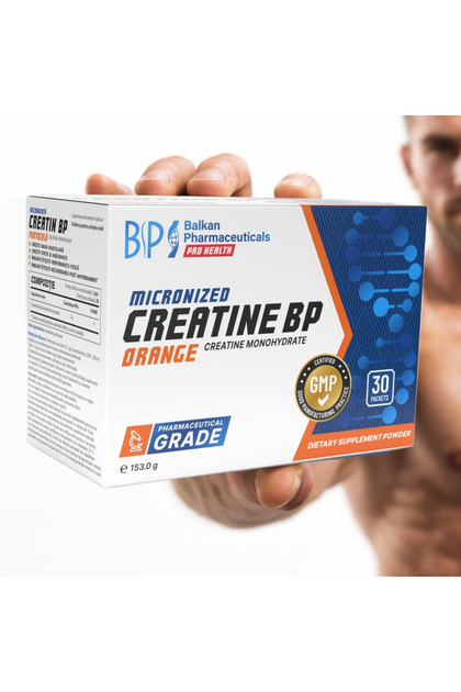 Creatina monohidrata BP 30 plicuri, zero calorii,fara zahar adaugat, pulbere micronizata, portocala