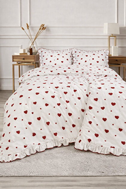 Double Duvet Cover Set 100% Cotton Cotton Pieces with Heart Detail Duvet Cover Set Easy Tulle Easy