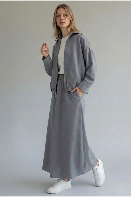 Women's Bomber Jacket Skirt Set-Smoked