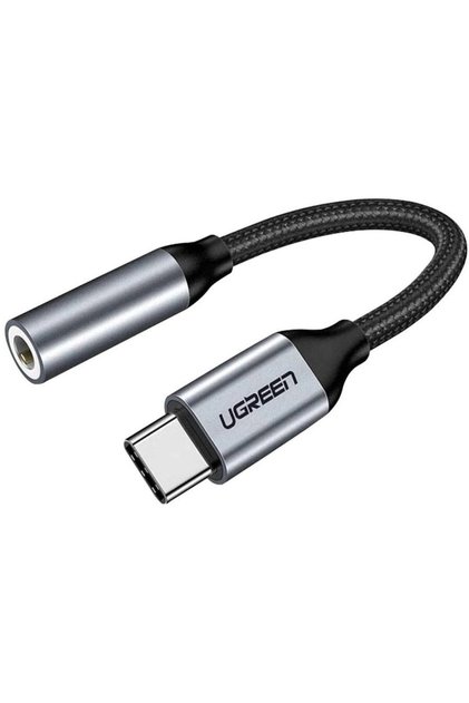 АДАПТЕРЕН КАБЕЛ, "AV142", USB Type-C(женски) към Jack 3.5мм(мъжки), дължина 10см, сив