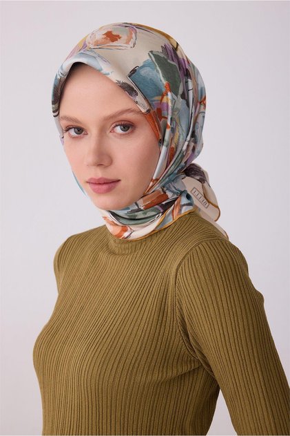 Tivil Pure Silk Scarf Ist 4310 - 81 Yellow Abstract Pattern